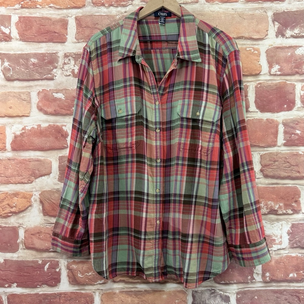 Ralph Lauren Chaps Shirt Women's 3X Multicolor Button Front Casual Pocketed Top